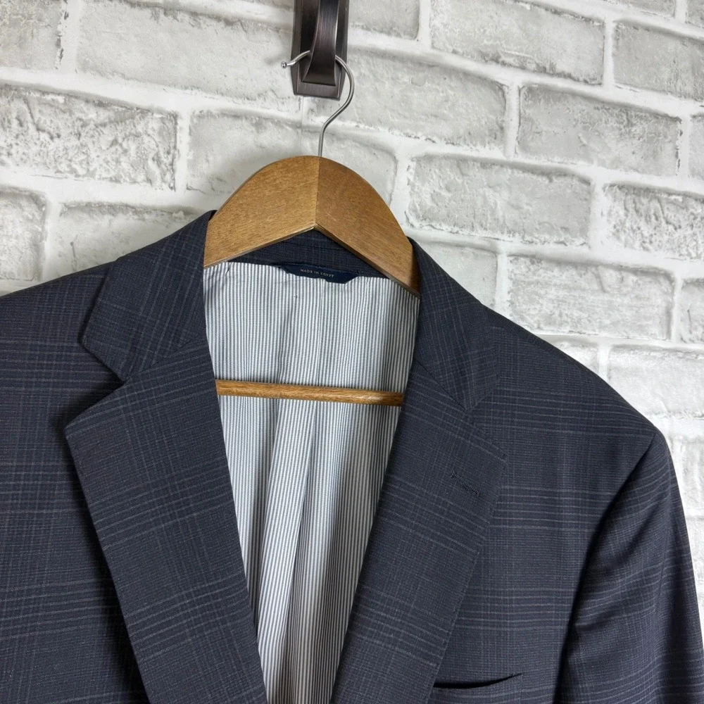 Brooks Brothers Explorer Regent Fit Blazer 46R Navy Blue Glen Plaid Wool Blend